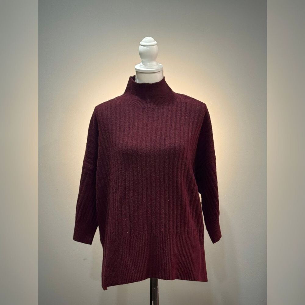 Burgundy LOFT Outlet Relaxed Fit Mock Neck Sweater Size S EUC